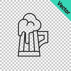Black line Wooden beer mug icon isolated on transparent background. Vector