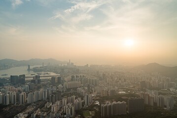Fototapeta na wymiar Skyscraper and high-rise buildings of Hong Kong as seen from Lion s Head