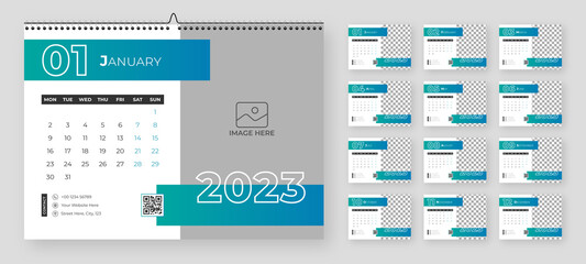 Modern new year 2023 desk calendar template