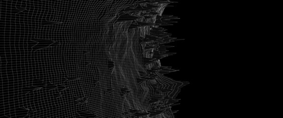vector landscape, wireframe model, connection grid, futuristic 3d mountains, fine lines in motion, computer generated 3d tissue, network abstract illustrated, silky waves