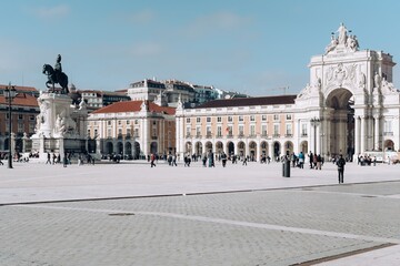 Fototapeta na wymiar Praca do Comercio Commerce square and statue of King Jose I in Lisbon Portugal