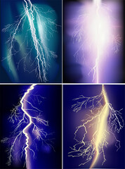 four lightnings on dark blue background