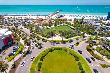 Florida Beaches. Panorama of Clearwater Beach FL. Summer vacations. Beautiful View on Hotels and...