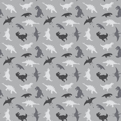 Dino Seamless Pattern, Cute Cartoon Dinosaurs Doodles Vector Illustration
