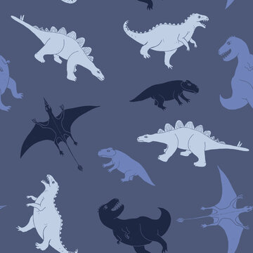 Dino Seamless Pattern, Cute Cartoon Dinosaurs Doodles Vector Illustration © saint_antonio