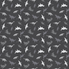 Dino Seamless Pattern, Cute Cartoon Dinosaurs Doodles Vector Illustration