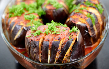 Stuffed zucchini baked with meat and vegetables