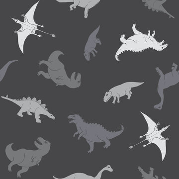 Dino Seamless Pattern, Cute Cartoon Dinosaurs Doodles Vector Illustration © saint_antonio