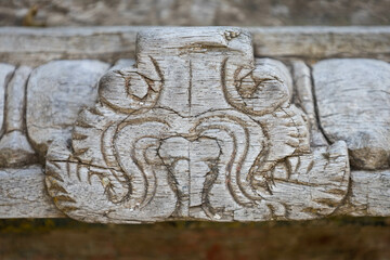 Wood carved detail of a Balinese altar.