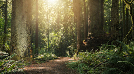 Sunny Redwood Woodland in Northern California