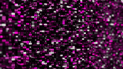 Abstract background of colorful numerical values in columns hanging while moving on a black background. Animation. Stock motion graphics video