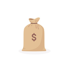 Cartoon cash sack full of money with dollar sign. Vector illustration isolated on white background