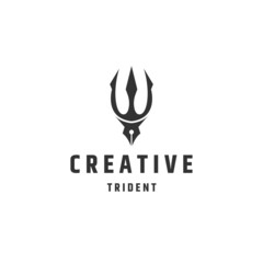 Trident and pen creative logo icon design template flat vector