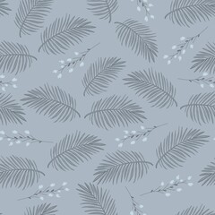 Light seamless pattern with palm leaves and flowers vector