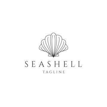 Sea shell line logo icon design template flat vector