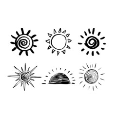 Hand drawn sun set. Vector sun signs