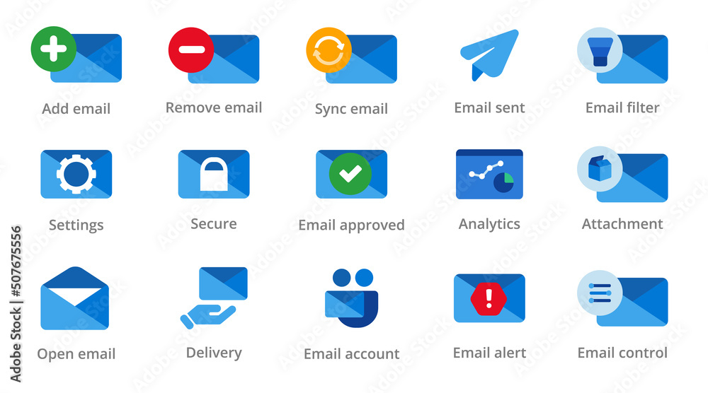 Aufkleber Email icot set collection fromm add email account to settings security control alert spam filter
