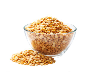dried peas in a glass plate and scattered isolated on white background.