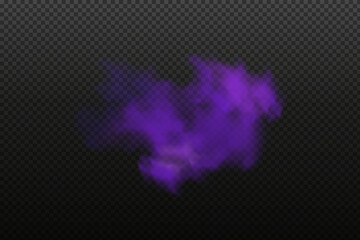 Realistic scary mystical fog in night Halloween. Purple poisonous gas, dust and smoke effect.