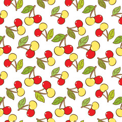 Seamless Pattern of Cherry Design on White Background