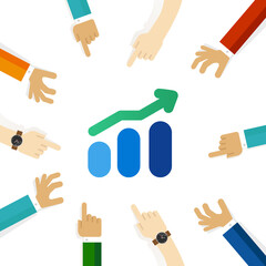 Chart price going up increase forecast rise economy sales hand pointing team focus on concept discus