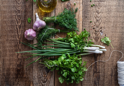 Fresh parsley, dill, green onion. Organic local food