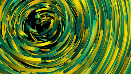 Abstract animation of multicolored bold spirals rotating in the circle on the black background. Animation. Bright vibrant animation.