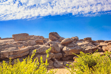 View of the Kamyana Mohylain is an archaeological site, encompasses a group of isolated blocks of...