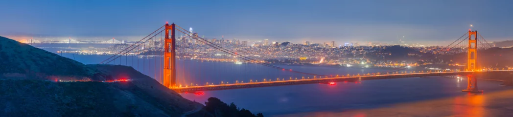 Foto op Aluminium Golden Gate Bridge Panorma At Night San Francisco California © Ian Miller