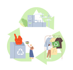 Obraz na płótnie Canvas Clothing Recycling. Collecting old clothes for recycling, new clothes from recycled materials.