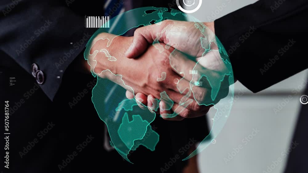 Poster conceptual business handshake with dashboard for financial data analysis . 3d render computer graphi