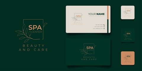 Business card template with beauty and spa logo design in green background