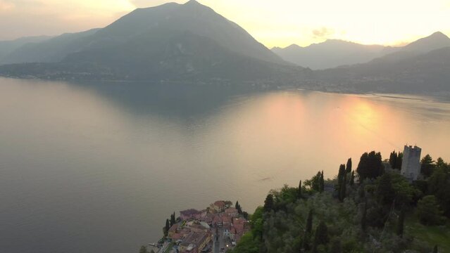 Aerial View beautiful panorama of Lake Como from Castle Vezio - Varenna, Lombardy, Italy