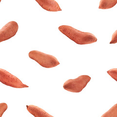 sweet Potato, yam, isolated on white background, SEAMLESS, PATTERN