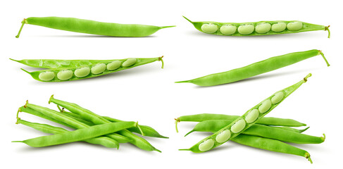 Green beans isolated on white background, clipping path, full depth of field