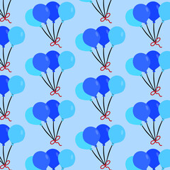 Seamless pattern with ballons flying in a baby blue background.  Vector illustration for birthday abd celebrations, wrapping paper, print, poster and wallpapers.  