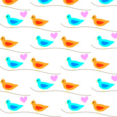 Seamless pattern with birds in nature. Vector illustration for  wrapping paper, print, poster and wallpapers.  