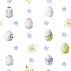 Watercolor seamless pattern with easter eggs.
