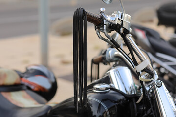 retro motorcycles parked on the motorcycles parking lot. Meetingof bikers before a join trip through the city street