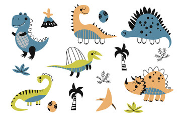 Set of dinosaur. Collection of cartoon dinosaurs. Vector illustration of prehistoric animals for children. Drawing for children. EPS © alxyzt