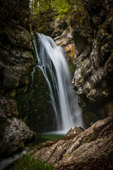 Obraz na płótnie Canvas Waterfalls in the mountains Mostnica Gorge, Stara Fužina, Slovenia