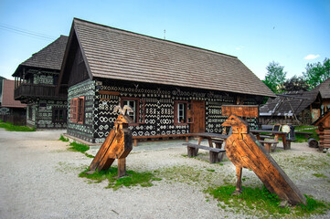 Cicmany, Slovakia - june 08, 2021: Beautiful old historic village Cicmany. Slovakia, Europe. Wooden...