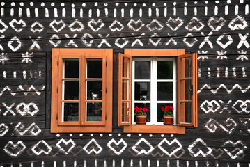Cicmany, Slovakia - june 08, 2021: Beautiful old historic village Cicmany. Slovakia, Europe. Wooden traditional houses.  