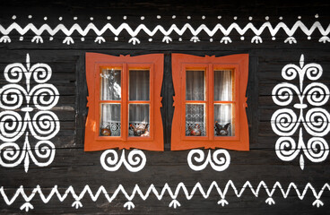 Cicmany, Slovakia - june 08, 2021: Beautiful old historic village Cicmany. Slovakia, Europe. Wooden traditional houses.  