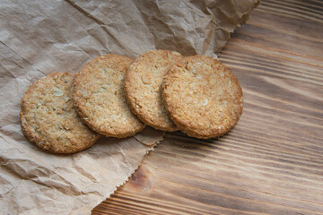Classic cereal cookies on wooden home background bakery