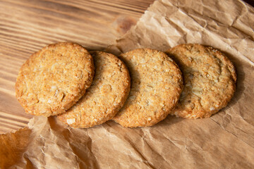 Classic cereal cookies on wooden home background bakery