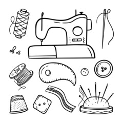 Needlework sewing knitting a large set of Hand made elements Vector illustration on a white background