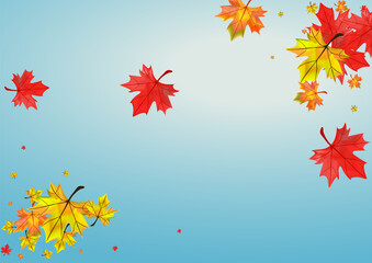 Autumnal Floral Background Blue Vector. Leaves Design Design. Ocher October Leaf. Collection Foliage Card.