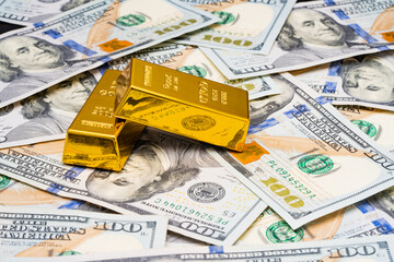 Gold Bars on Dollar Banknotes