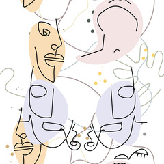 Woman Face line. Abstract drawing seamless pattern